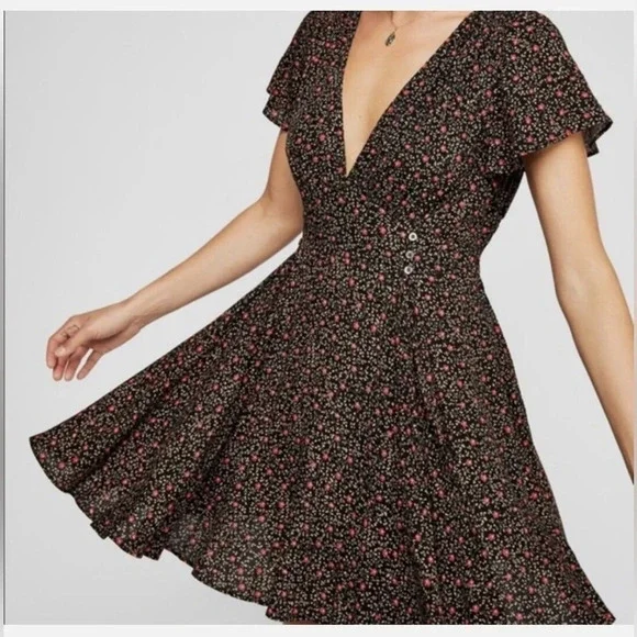 Free People Mini Dress XS Brown Floral Cowgirl Festival Flowy - Picture 1 of 9